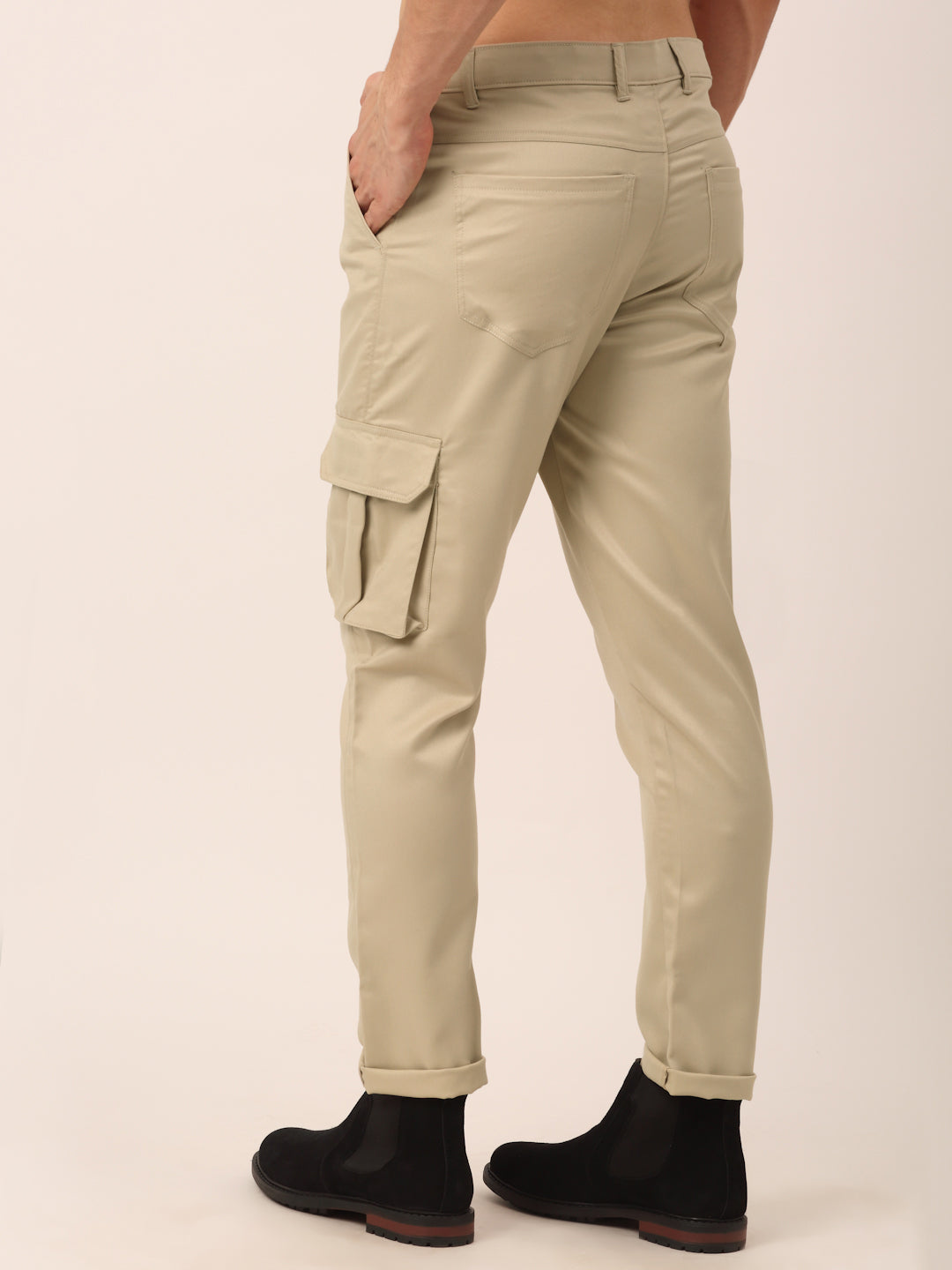 Jainish Men's Casual Cotton Solid Cargo Pants ( KGP 154 Cream ) - Swadesiicart