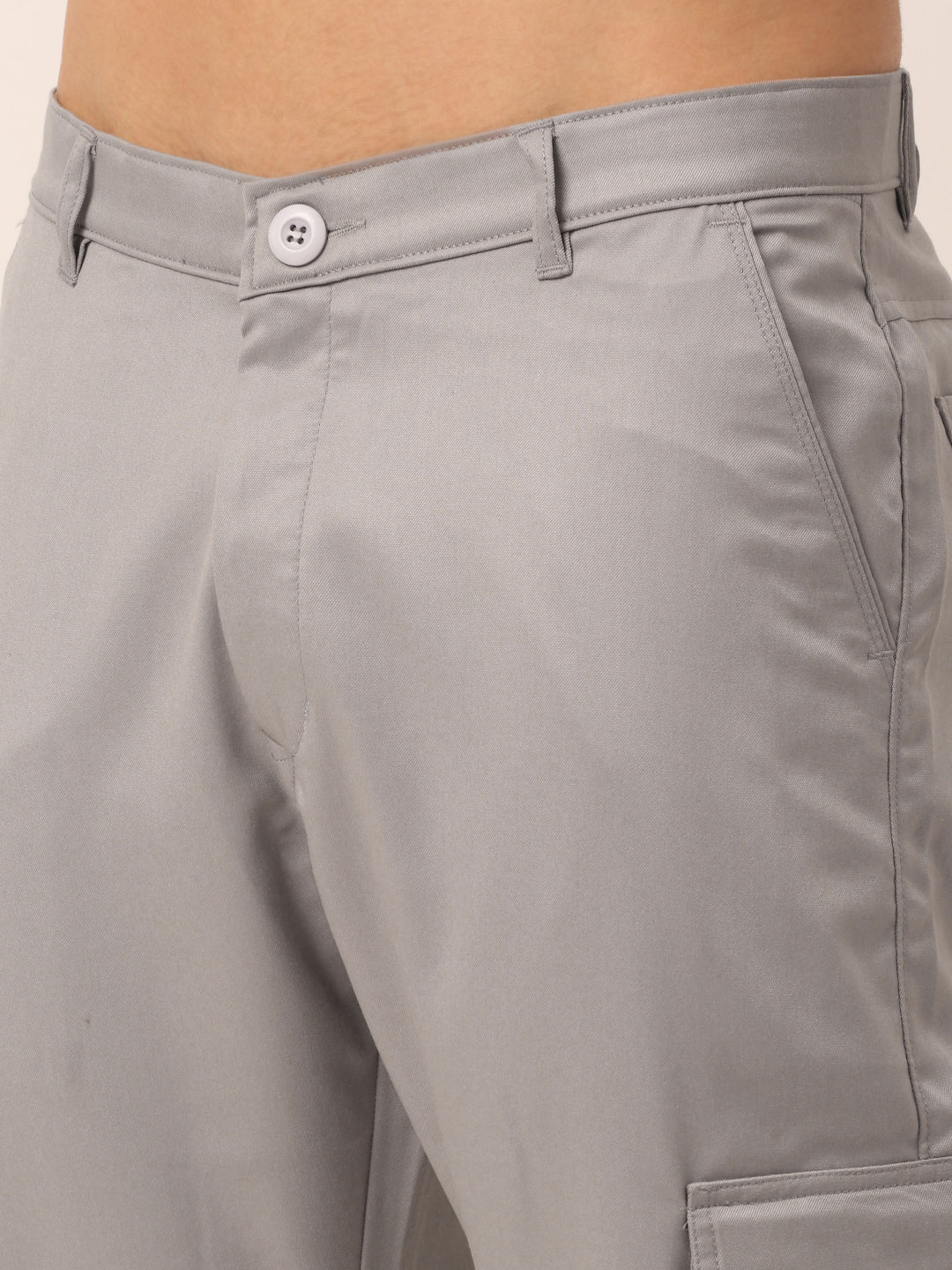 Jainish Men's Casual Cotton Solid Cargo Pants ( KGP 154 Light-Grey ) - Swadesiicart