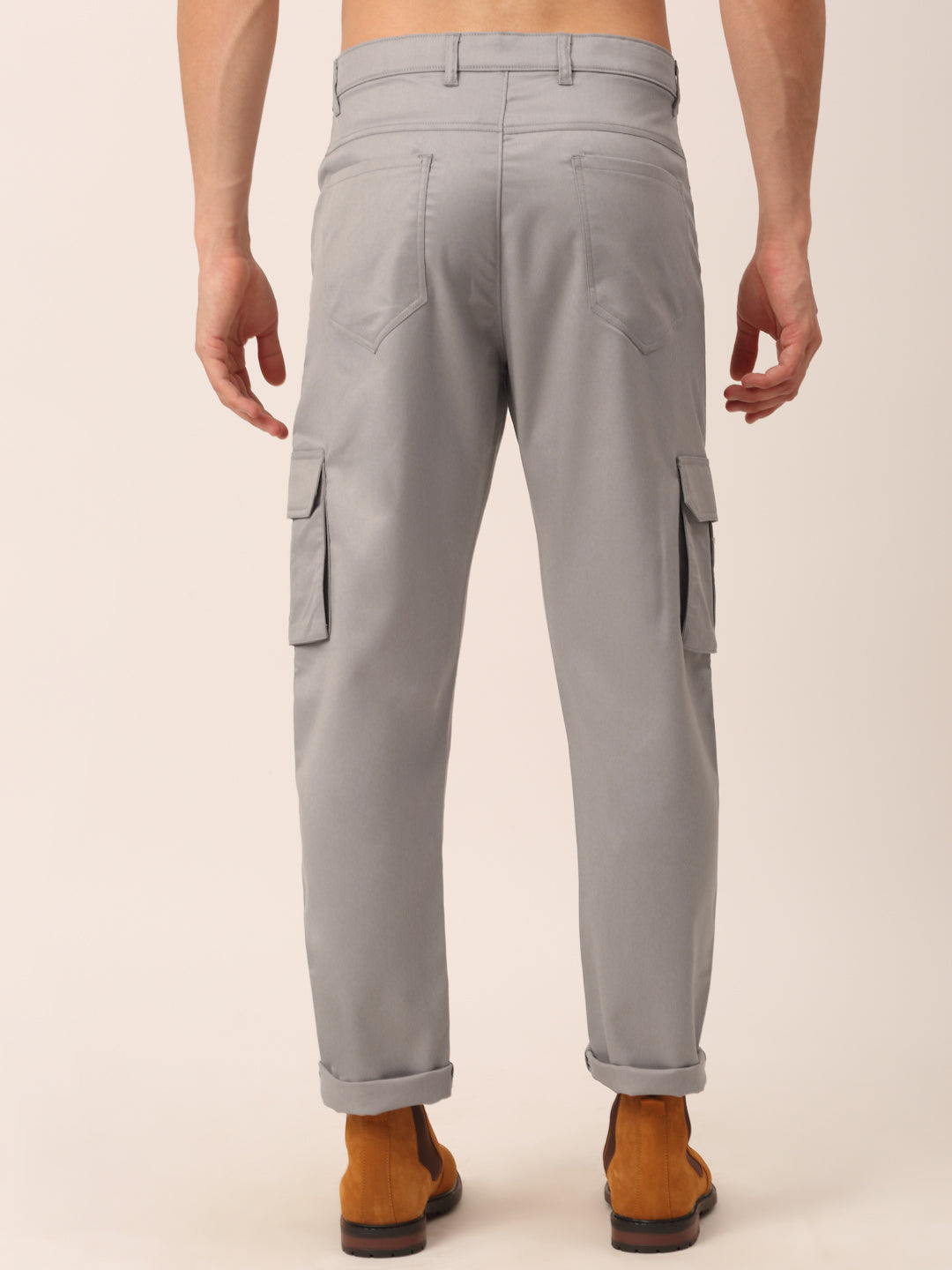 Jainish Men's Casual Cotton Solid Cargo Pants ( KGP 154 Light-Grey ) - Swadesiicart