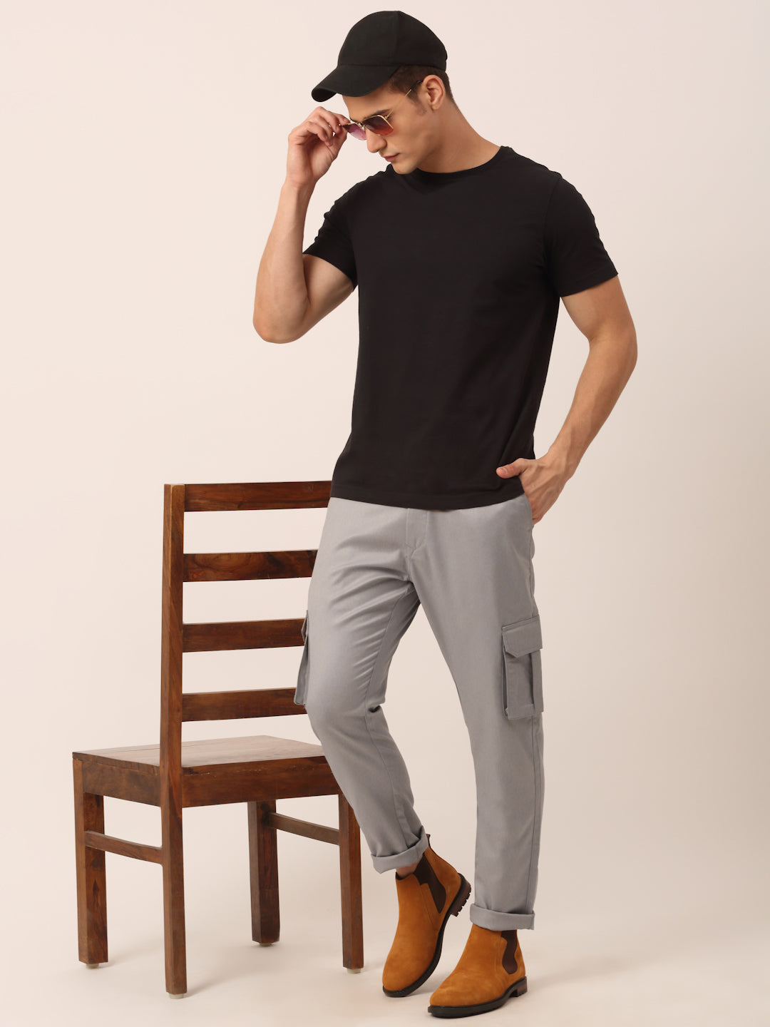 Jainish Men's Casual Cotton Solid Cargo Pants ( KGP 154 Light-Grey ) - Swadesiicart