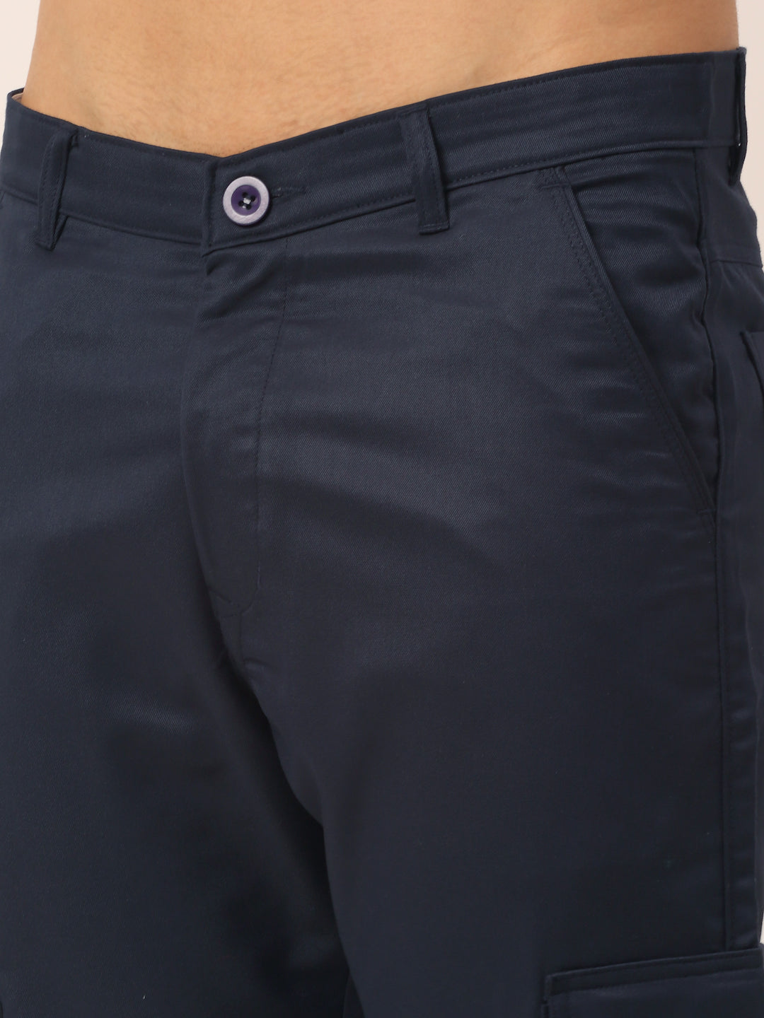 Jainish Men's Casual Cotton Solid Cargo Pants ( KGP 154 Navy-Blue ) - Swadesiicart
