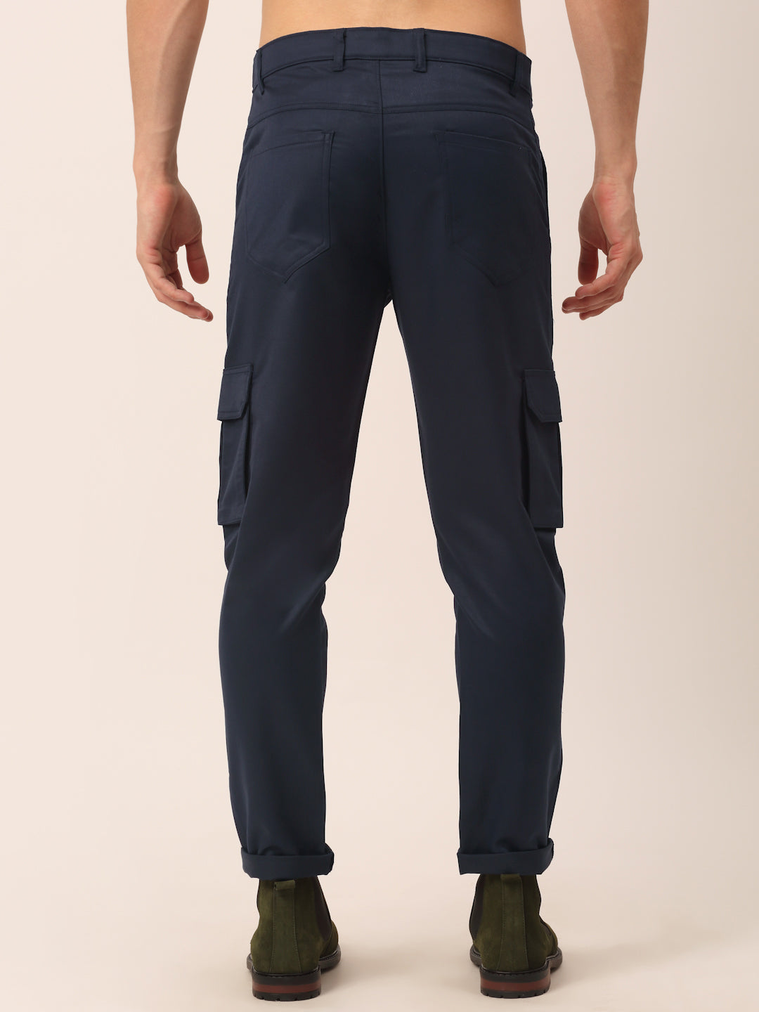 Jainish Men's Casual Cotton Solid Cargo Pants ( KGP 154 Navy-Blue ) - Swadesiicart