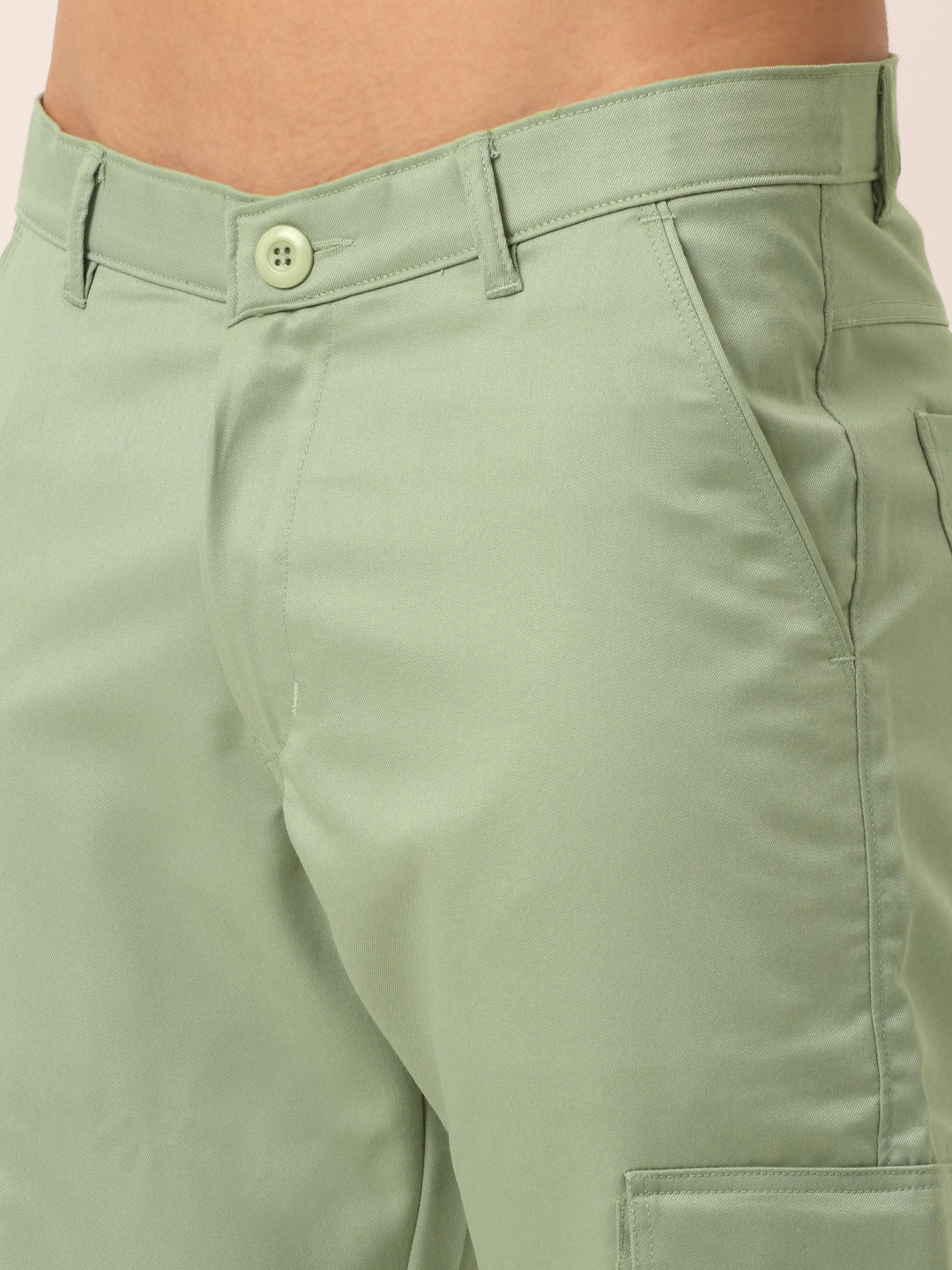 Jainish Men's Casual Cotton Solid Cargo Pants ( KGP 154 Pista-Green ) - Swadesiicart