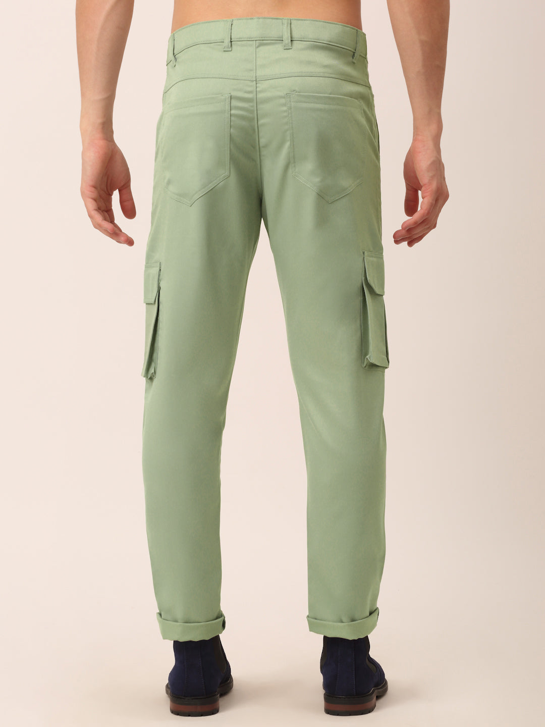 Jainish Men's Casual Cotton Solid Cargo Pants ( KGP 154 Pista-Green ) - Swadesiicart