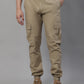 Jainish Men's Casual Cotton Solid Cargo Pants - Beige - Swadesiicart