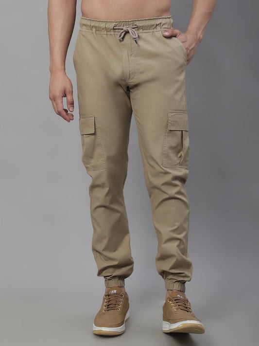 Jainish Men's Casual Cotton Solid Cargo Pants - Beige - Swadesiicart