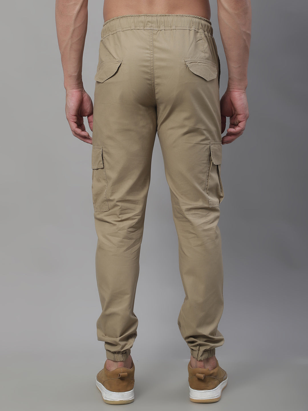 Jainish Men's Casual Cotton Solid Cargo Pants - Beige - Swadesiicart