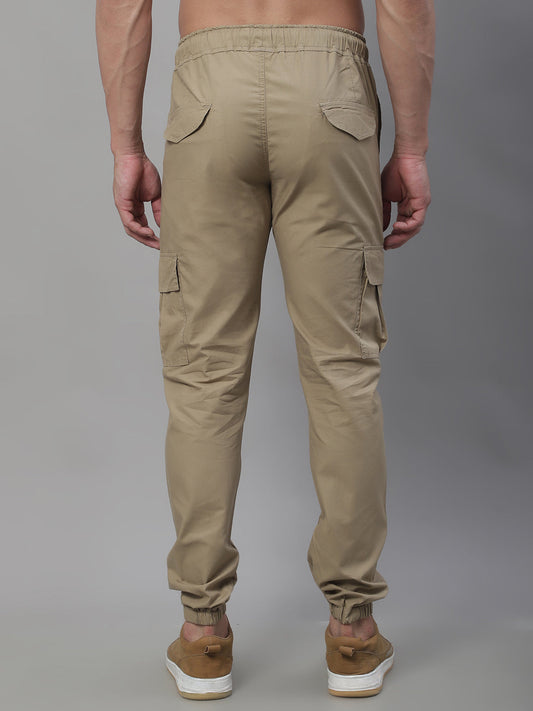 Jainish Men's Casual Cotton Solid Cargo Pants - Beige - Swadesiicart