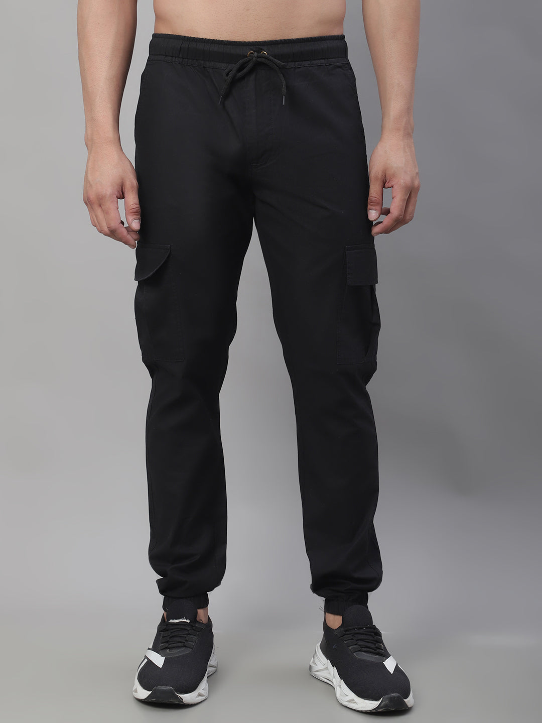 Jainish Men's Casual Cotton Solid Cargo Pants - Black - Swadesiicart