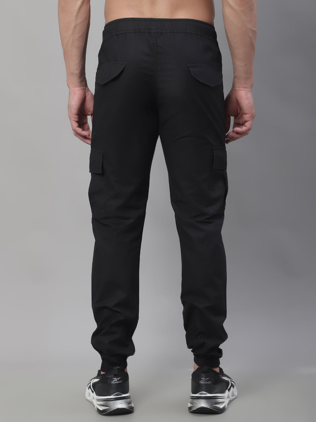 Jainish Men's Casual Cotton Solid Cargo Pants - Black - Swadesiicart