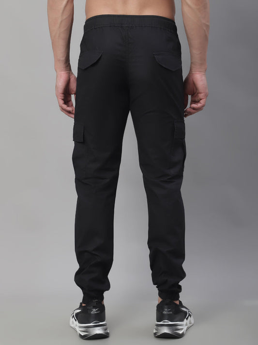Jainish Men's Casual Cotton Solid Cargo Pants - Black - Swadesiicart