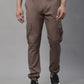 Jainish Men's Casual Cotton Solid Cargo Pants - Brown - Swadesiicart
