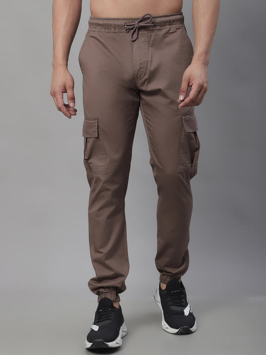 Jainish Men's Casual Cotton Solid Cargo Pants - Brown - Swadesiicart