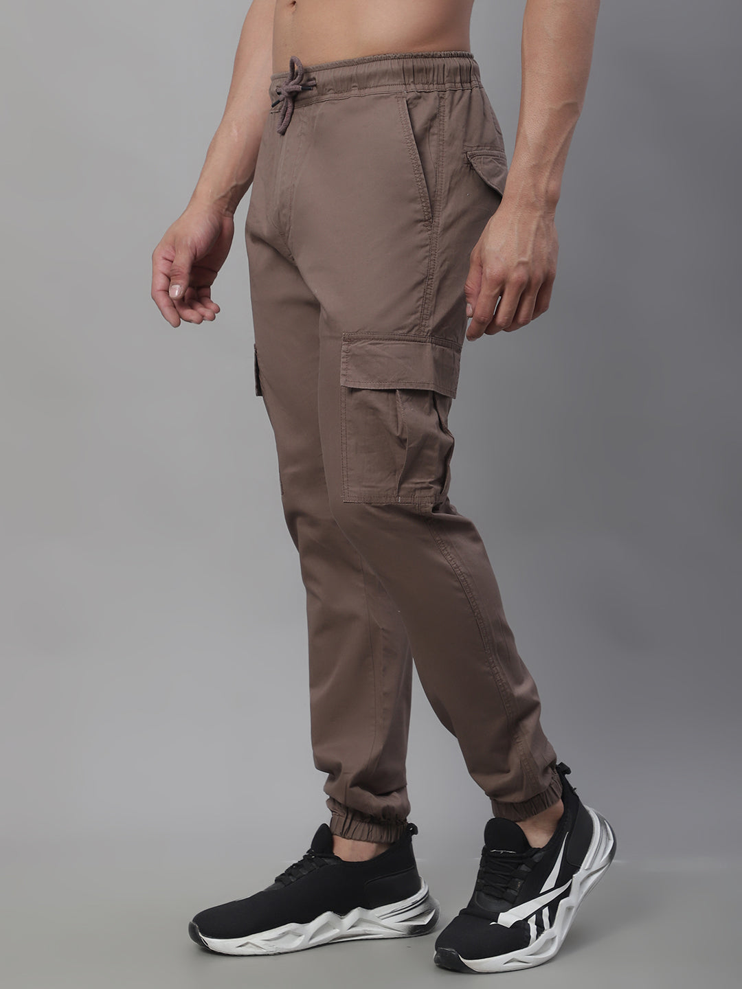 Jainish Men's Casual Cotton Solid Cargo Pants - Brown - Swadesiicart