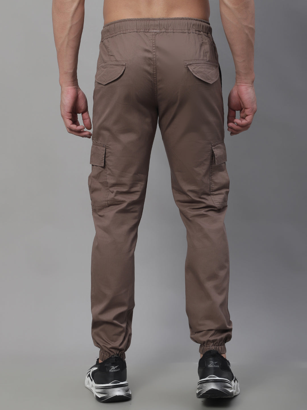 Jainish Men's Casual Cotton Solid Cargo Pants - Brown - Swadesiicart