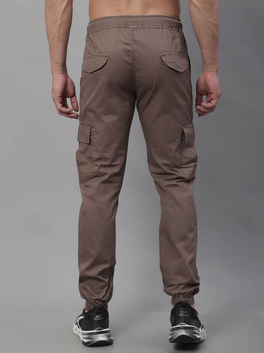 Jainish Men's Casual Cotton Solid Cargo Pants - Brown - Swadesiicart