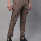 Jainish Men's Casual Cotton Solid Cargo Pants - Brown - Swadesiicart