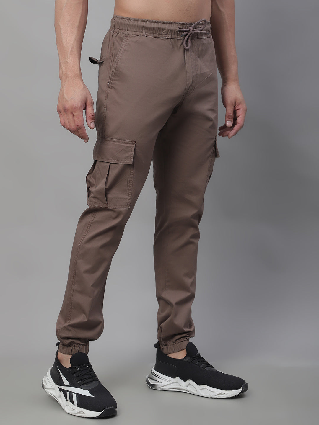 Jainish Men's Casual Cotton Solid Cargo Pants - Brown - Swadesiicart