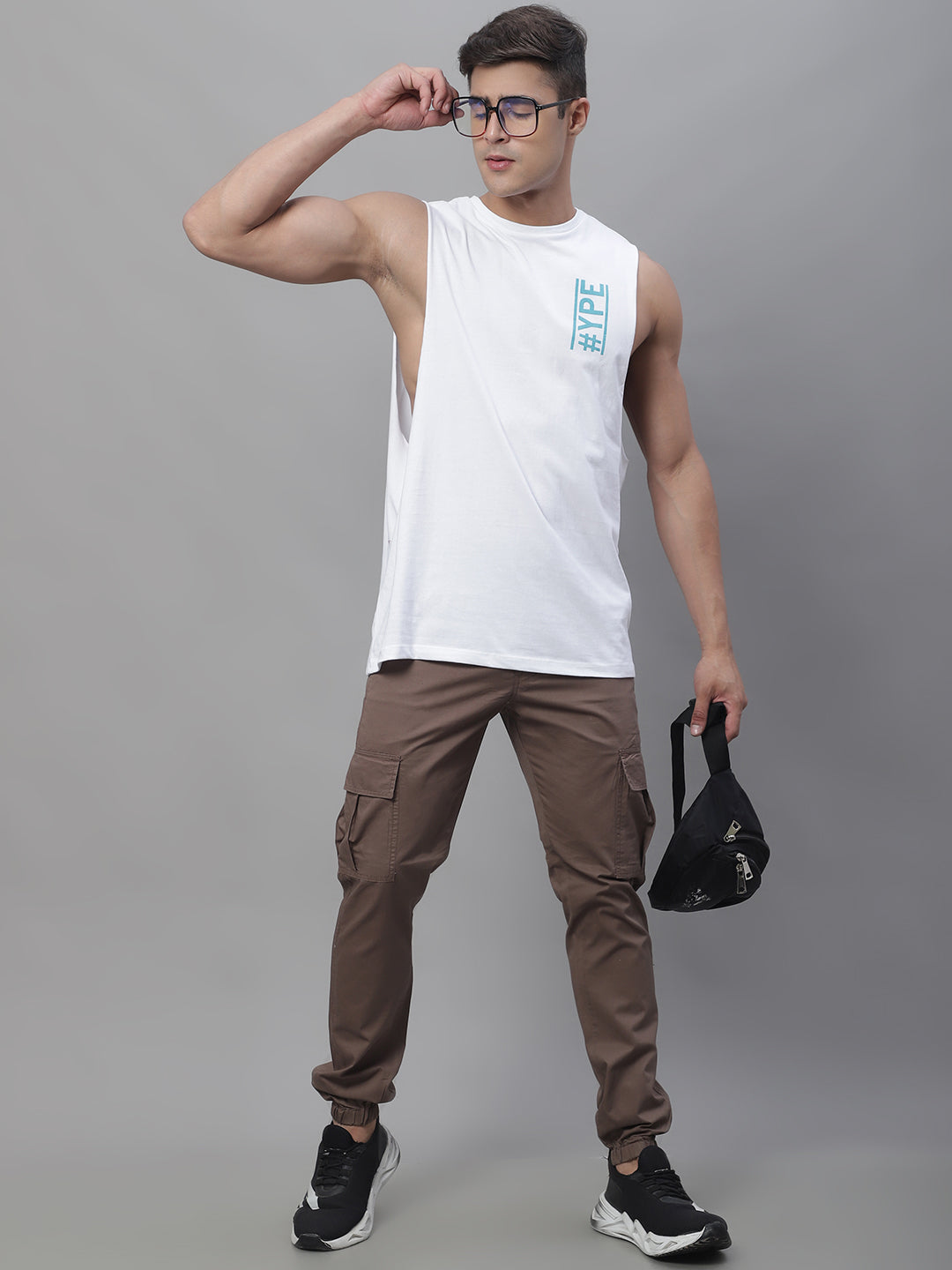 Jainish Men's Casual Cotton Solid Cargo Pants - Brown - Swadesiicart