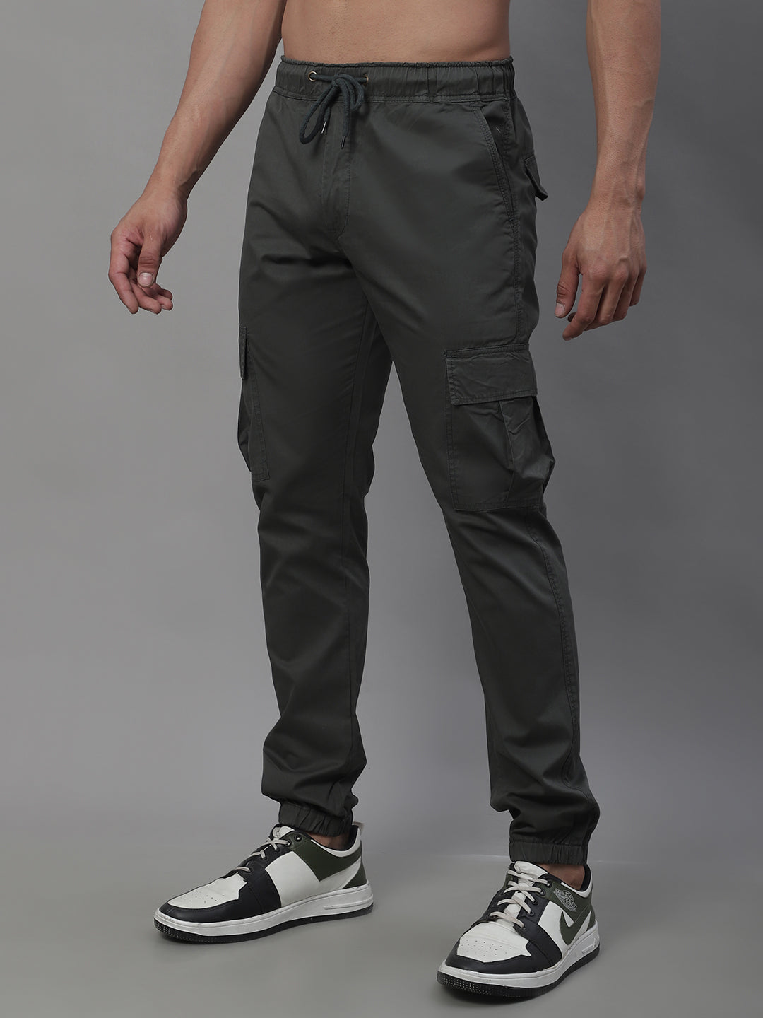 Jainish Men's Casual Cotton Solid Cargo Pants - Grey - Swadesiicart
