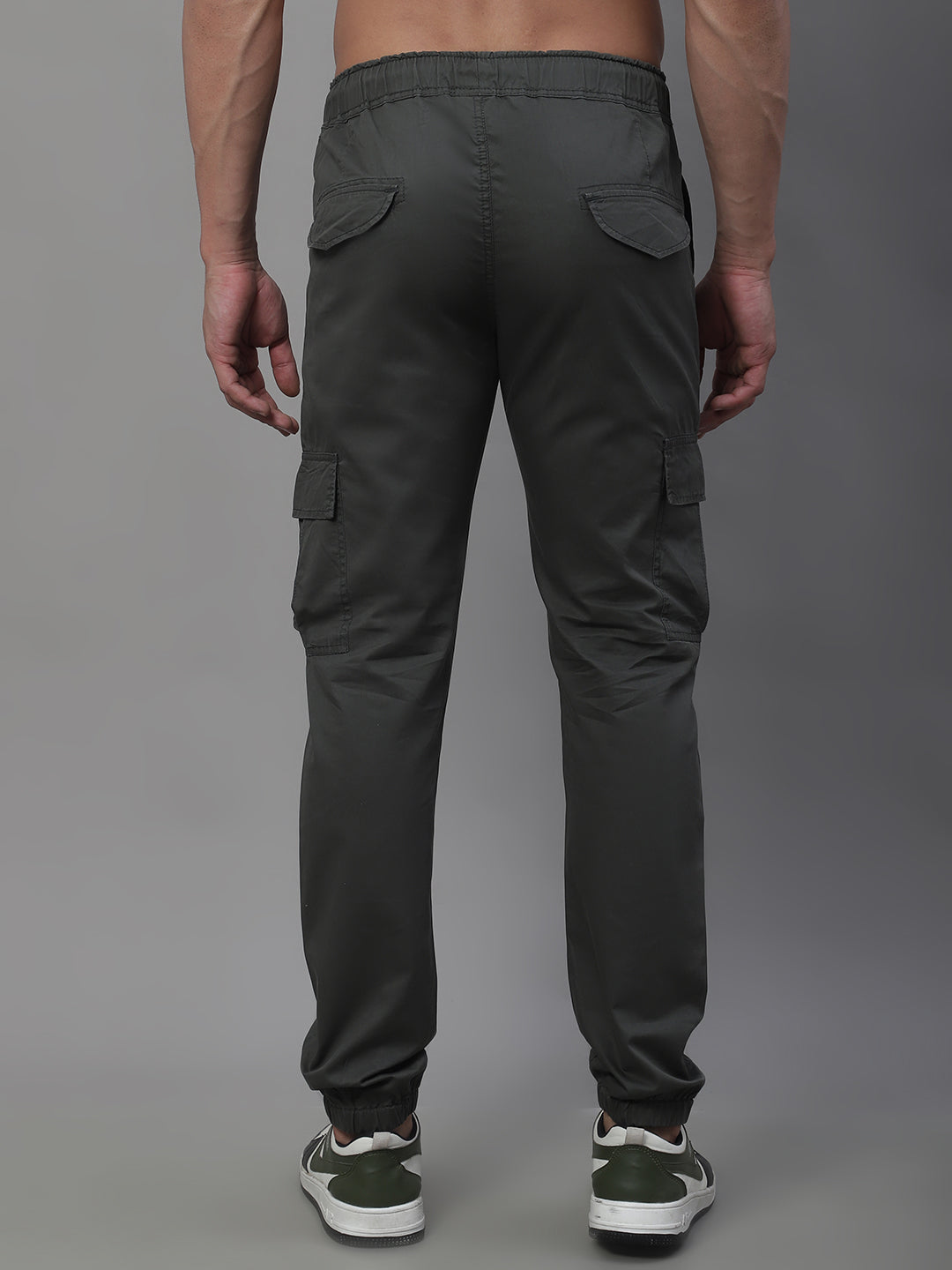Jainish Men's Casual Cotton Solid Cargo Pants - Grey - Swadesiicart