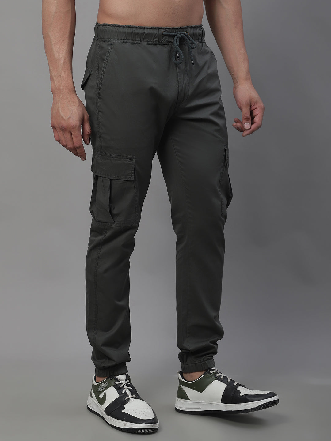 Jainish Men's Casual Cotton Solid Cargo Pants - Grey - Swadesiicart