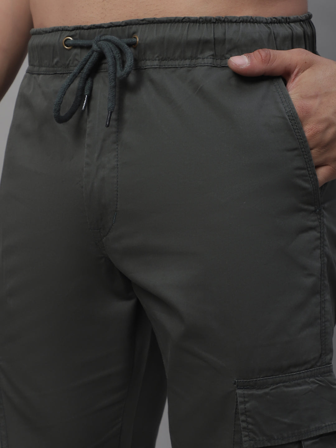 Jainish Men's Casual Cotton Solid Cargo Pants - Grey - Swadesiicart