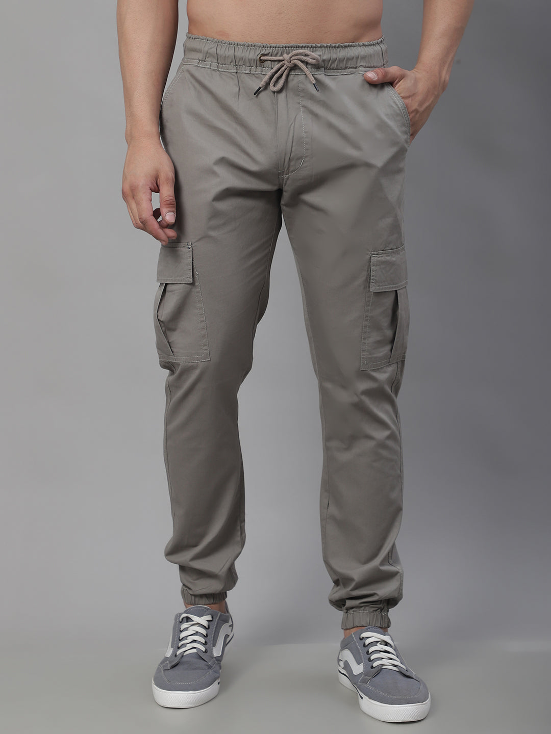 Jainish Men's Casual Cotton Solid Cargo Pants - Light-Grey - Swadesiicart