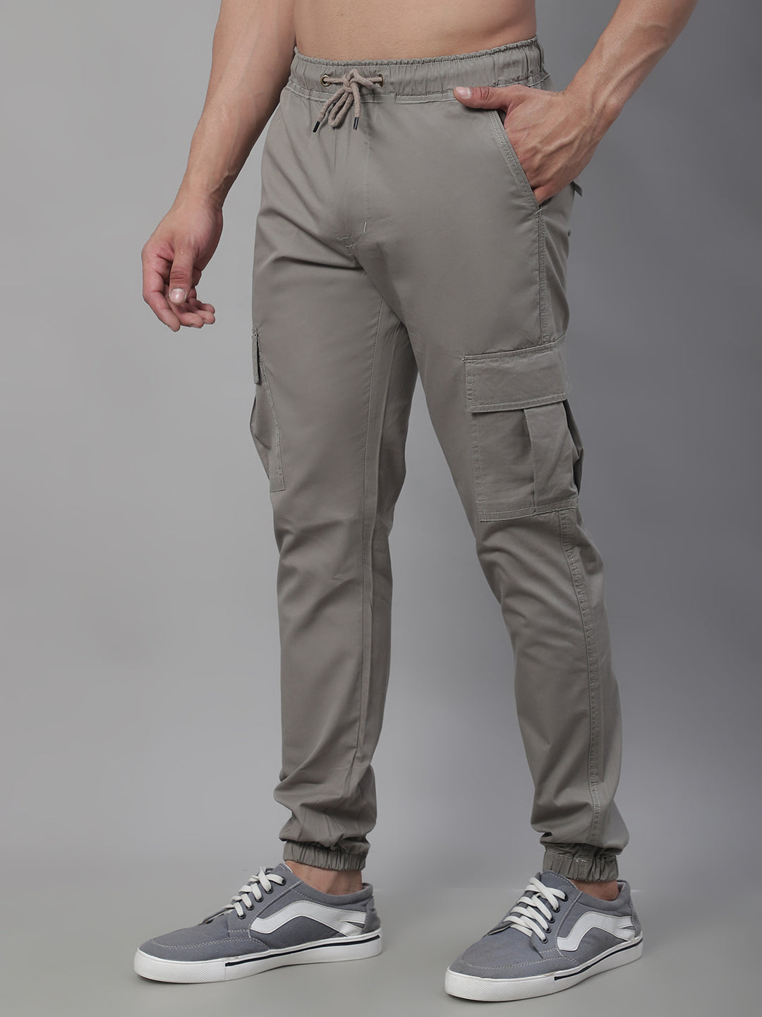 Jainish Men's Casual Cotton Solid Cargo Pants - Light-Grey - Swadesiicart