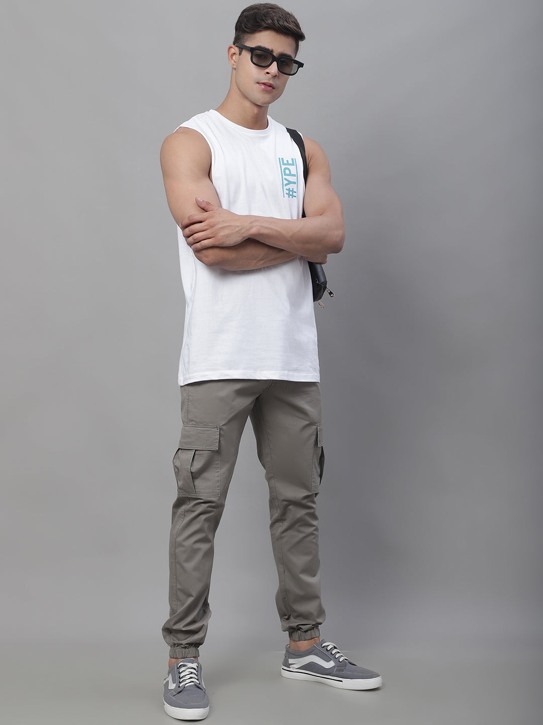 Jainish Men's Casual Cotton Solid Cargo Pants - Light-Grey - Swadesiicart