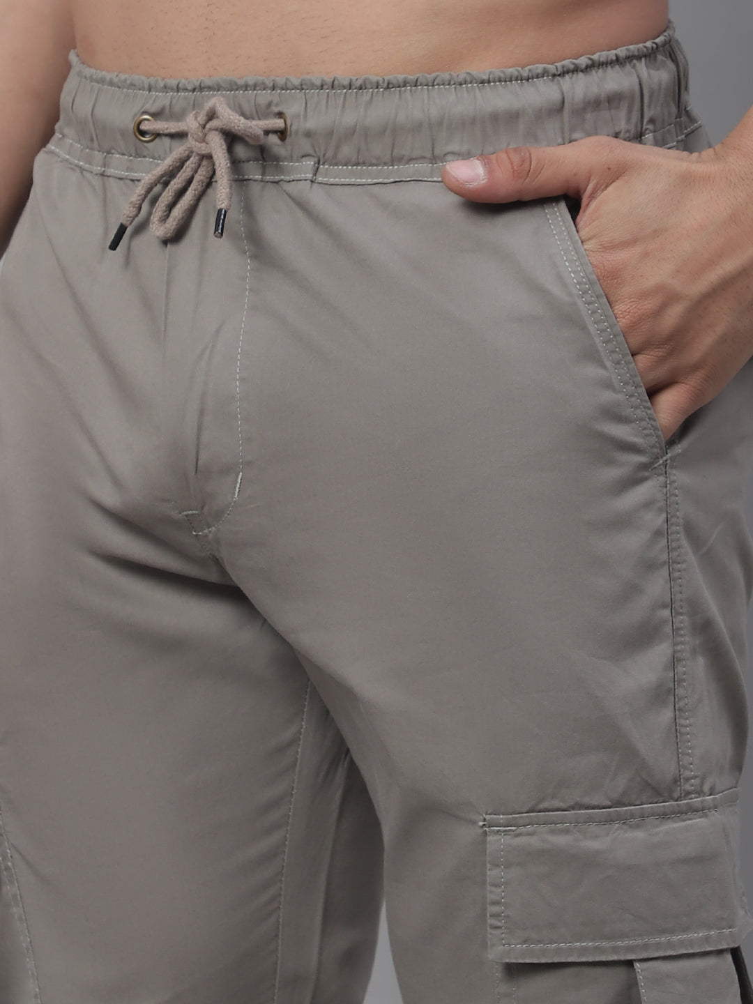 Jainish Men's Casual Cotton Solid Cargo Pants - Light-Grey - Swadesiicart