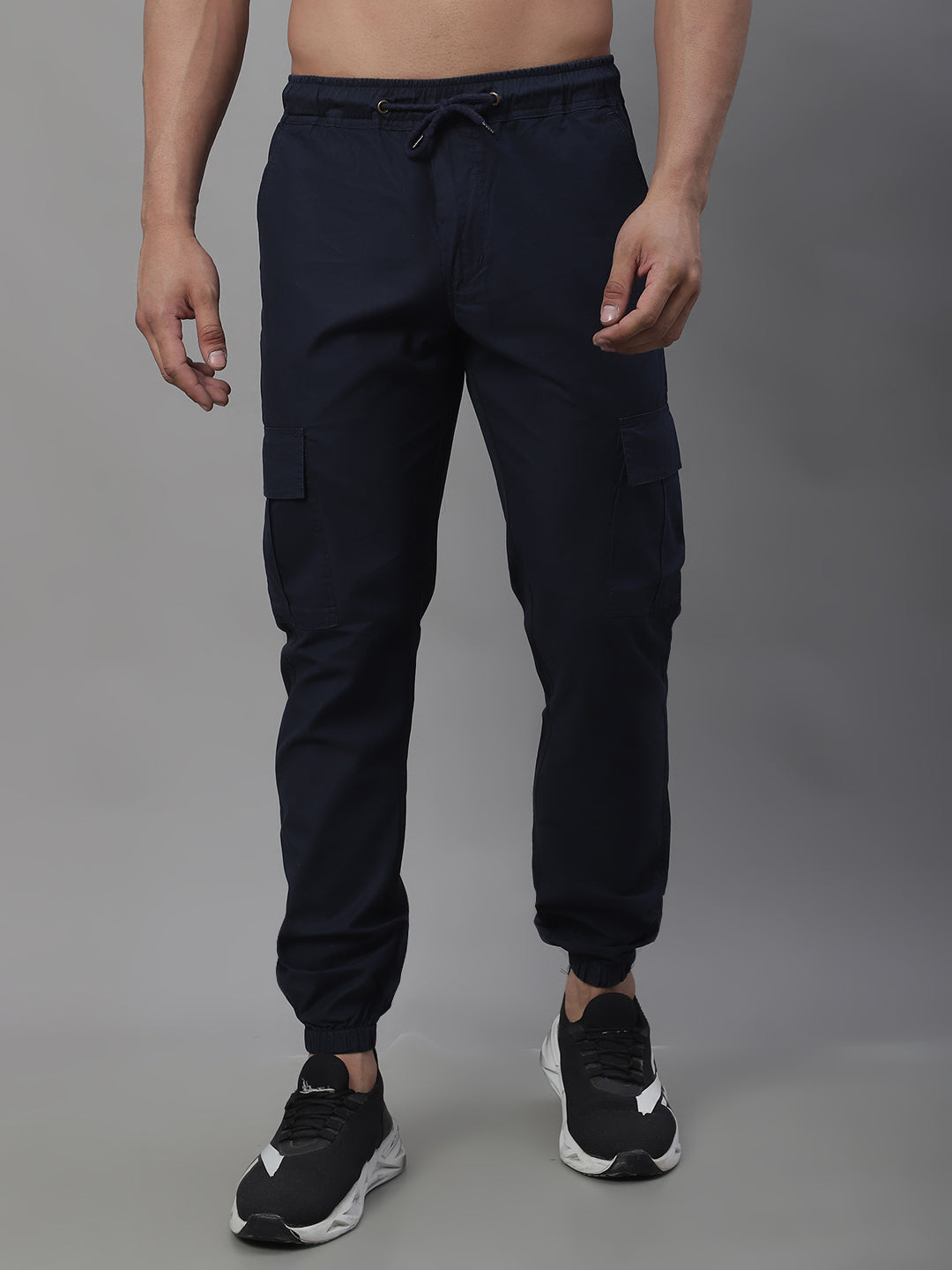 Jainish Men's Casual Cotton Solid Cargo Pants - Navy Blue - Swadesiicart