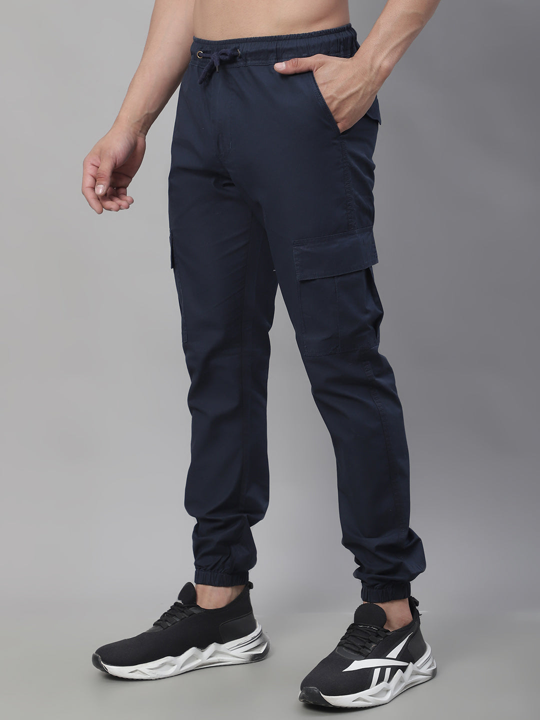 Jainish Men's Casual Cotton Solid Cargo Pants - Navy Blue - Swadesiicart