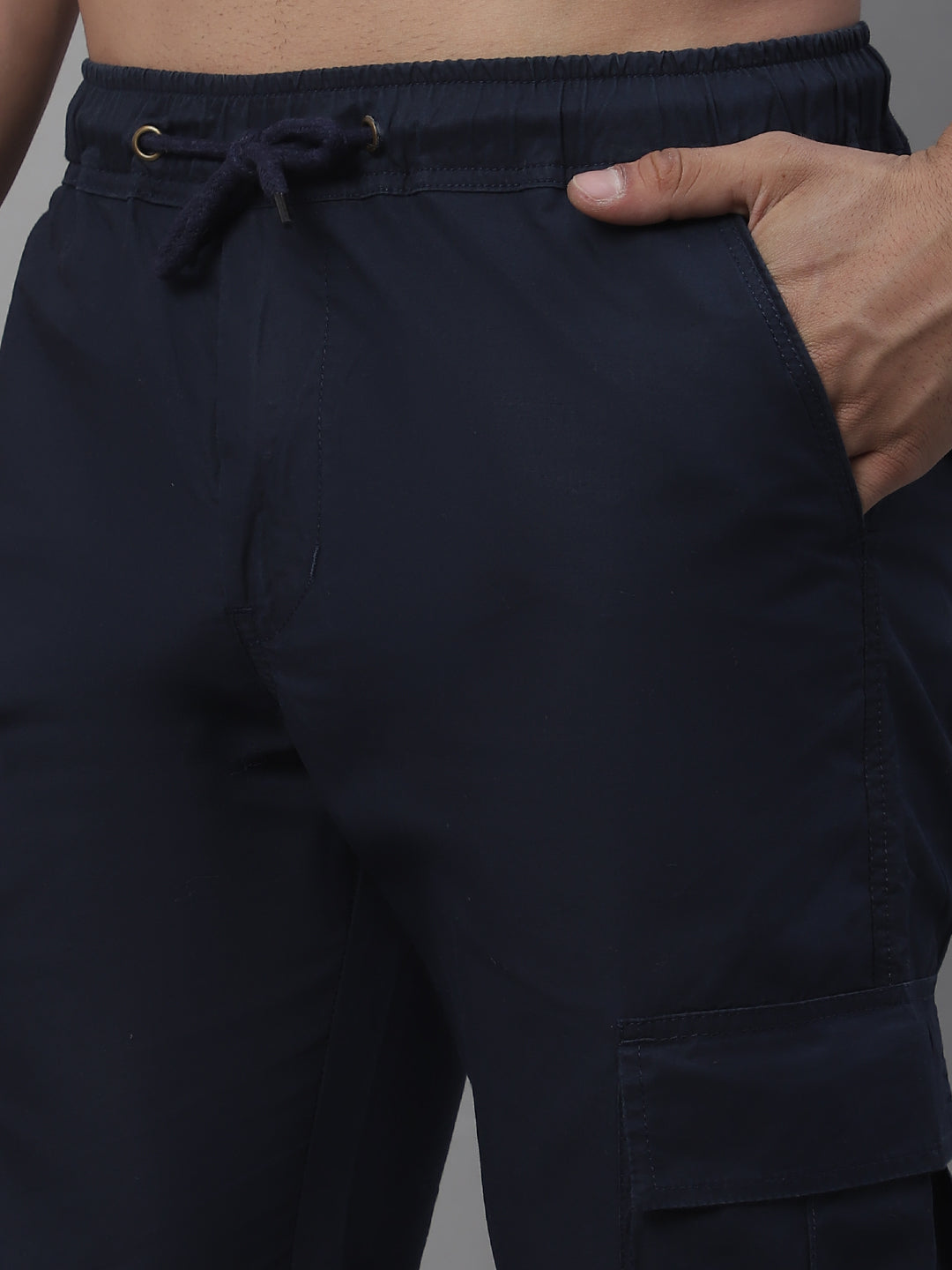 Jainish Men's Casual Cotton Solid Cargo Pants - Navy Blue - Swadesiicart