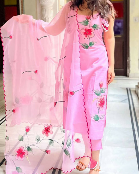 The52 Pink Women's Gorgeous Printed Viscose Fabric Straight Kurta Pant with Dupatta Set - Swadesiicart