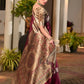 Vishnu Weaves Women's Maroon Soft Tussar Silk Printed Saree with Blouse - Swadesiicart