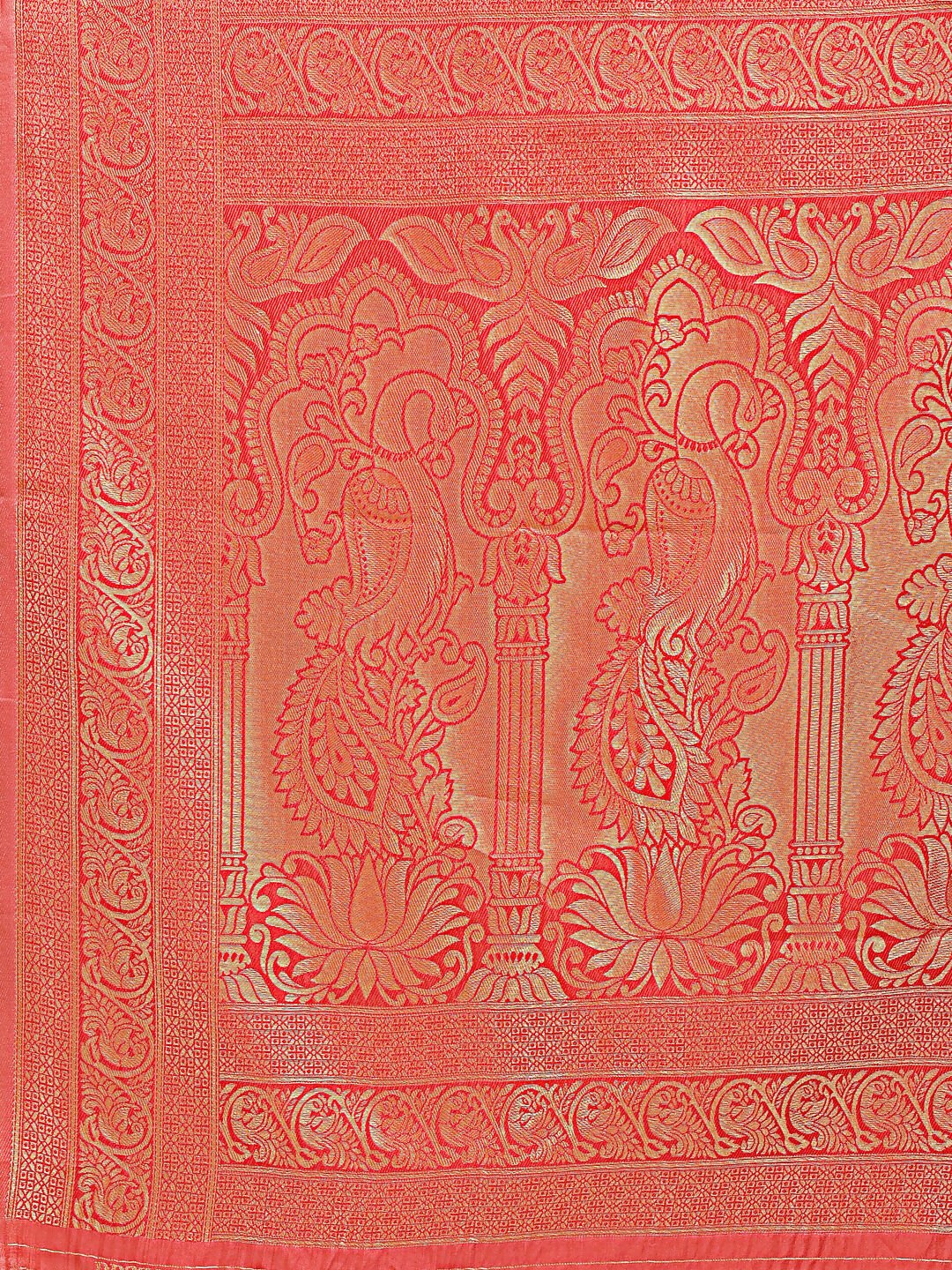 Astita Banarasi Silk Cream & Red Saree | Swadesiicart