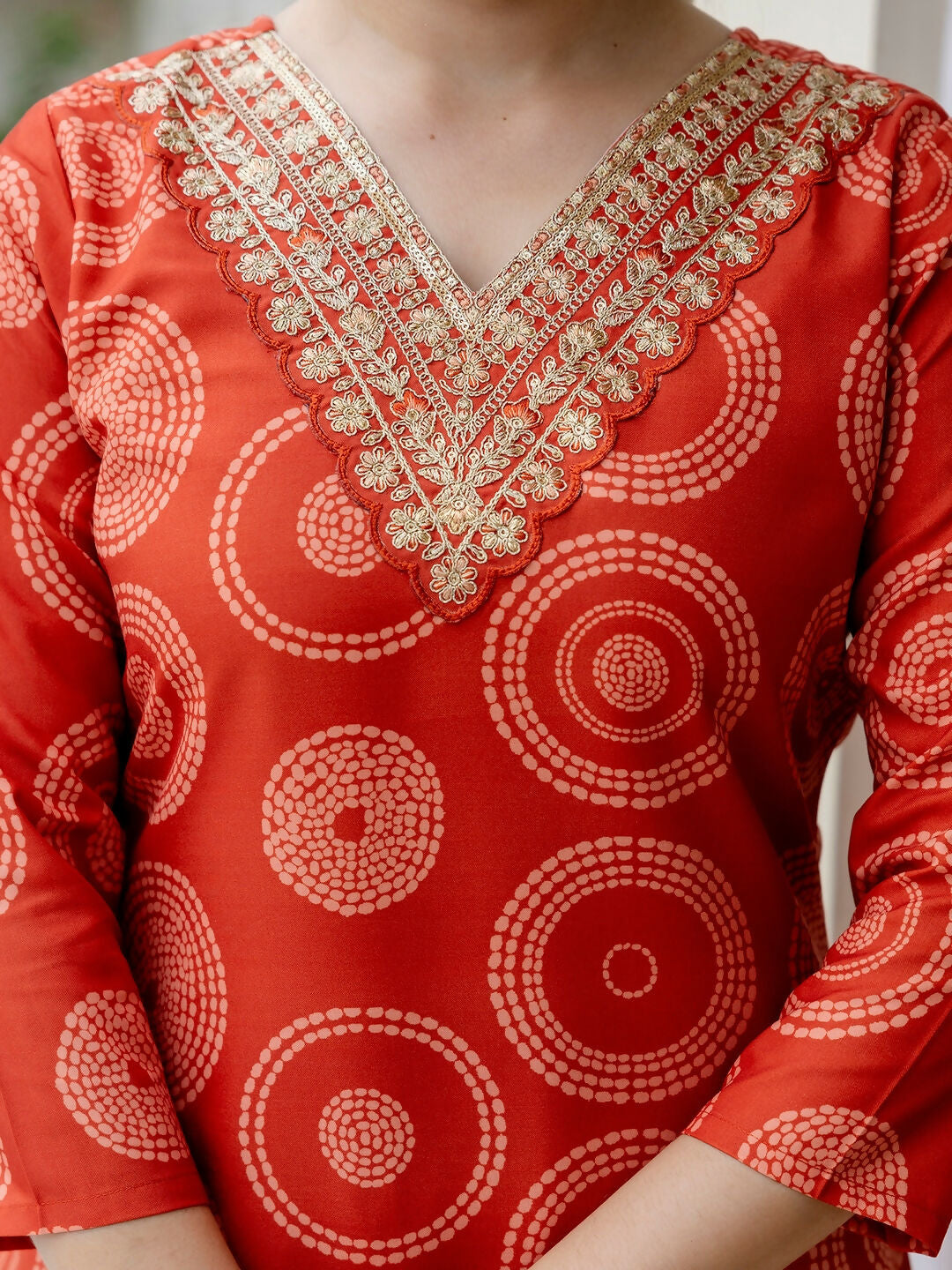 The52 Orange Women's Gorgeous Rayon Embroidered Straight Kurta with Pant And Dupatta Set - Swadesiicart