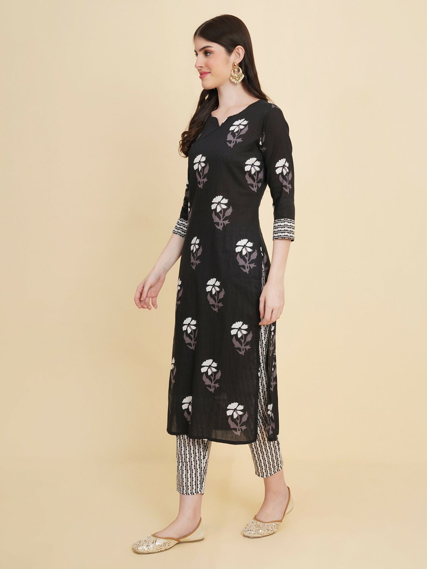 Designer Stylish black Cotton Stitched Suit With Dupatta - Tanisha | Swadesiicart