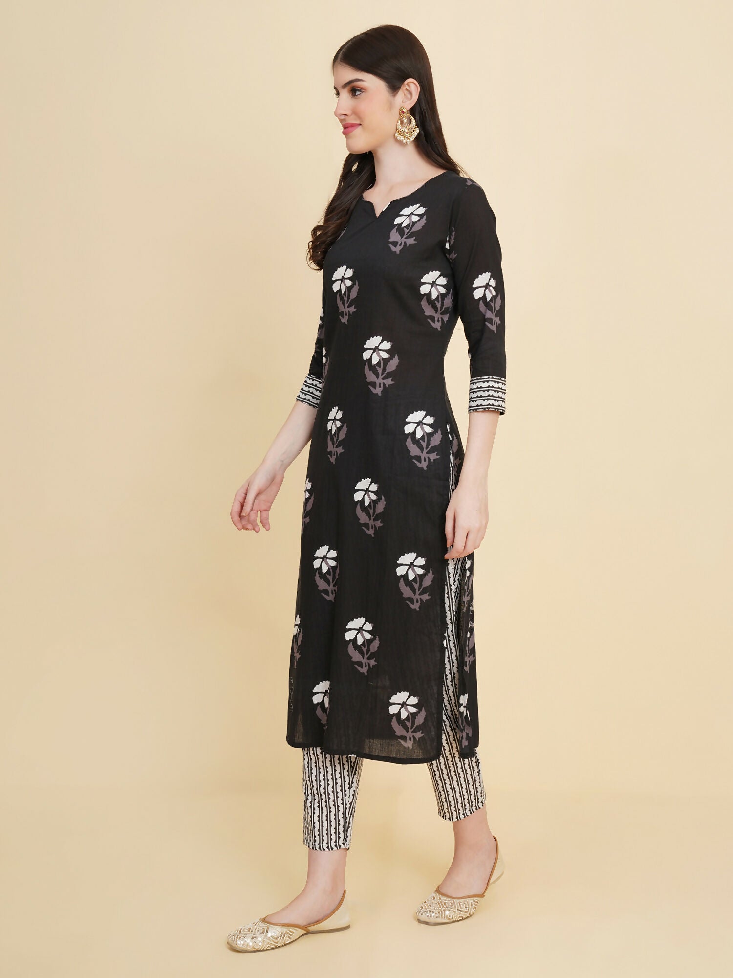 Designer Stylish black Cotton Stitched Suit With Dupatta - Tanisha | Swadesiicart