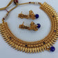 Metallic Necklace set with Blue Agate Stones - Swadesiicart