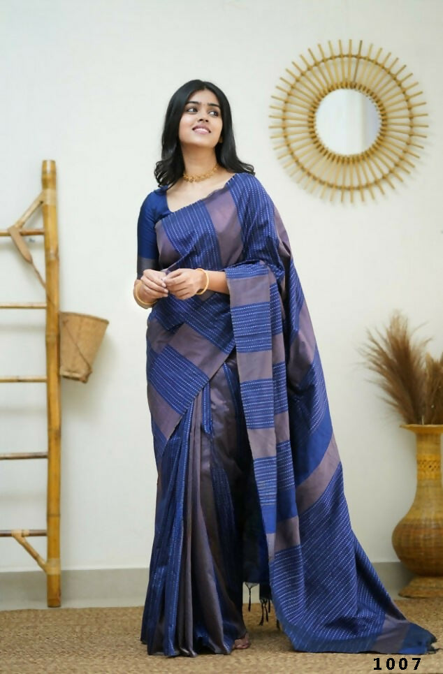 Partywear Designer Blue Banarasi Silk Fancy Saree - Starwalk | Swadesiicart