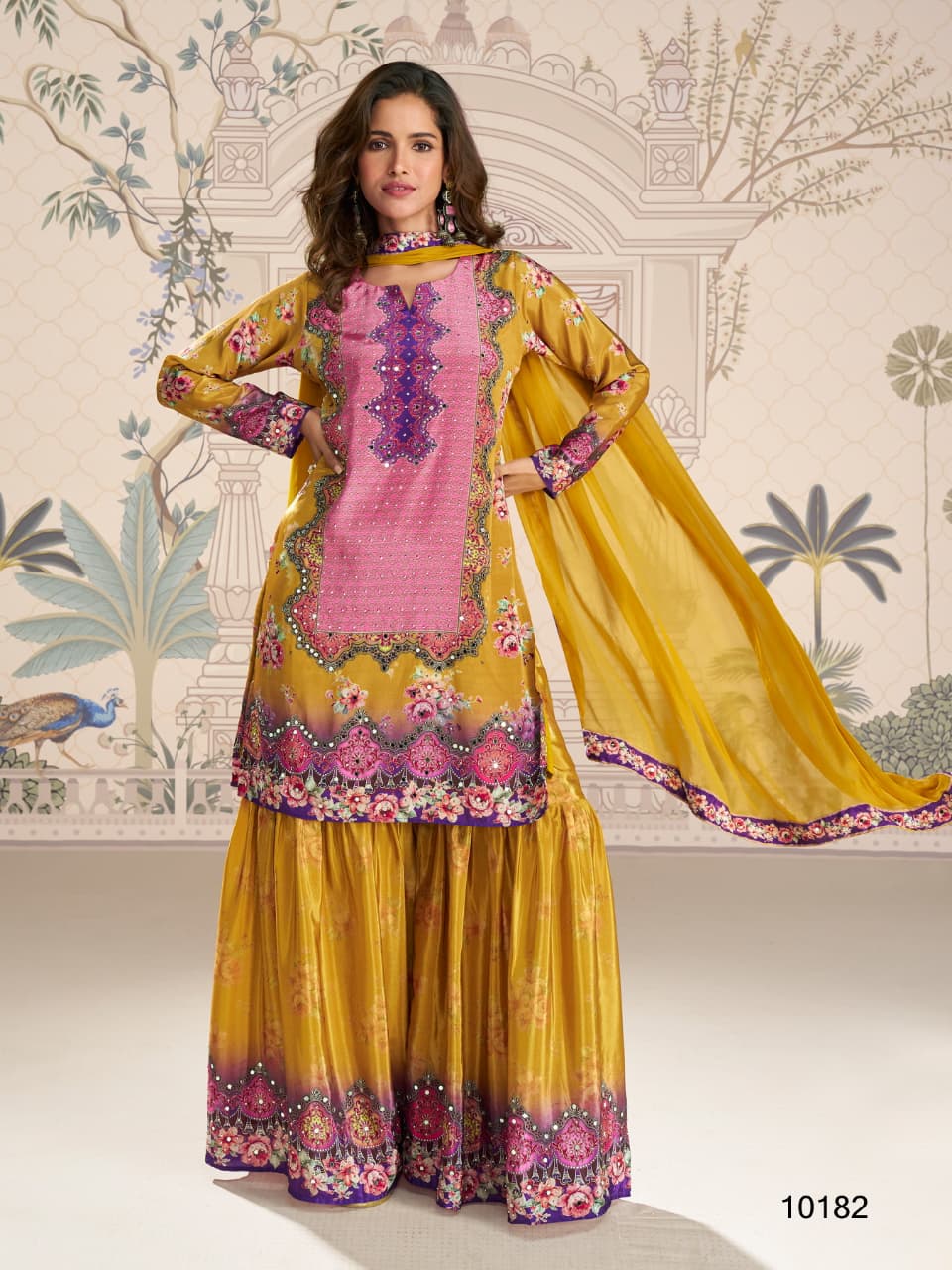 Aarshi Fashions Yellow Heavy Crepe Digital Print Full Stitched Palazzo Suits