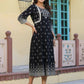 Juniper Women's Black Printed Anarkali Flared Dress | Swadesiicart