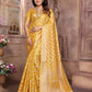 Aastha Fashion Yellow Soft Organza Silk Weaving Saree