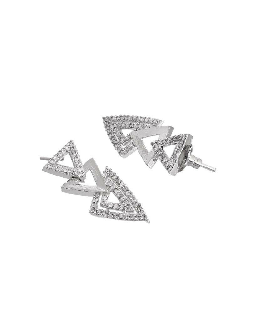 VOJ Silver Plated AD Studded Designer Handcrafted Jewellery Set - Swadesiicart