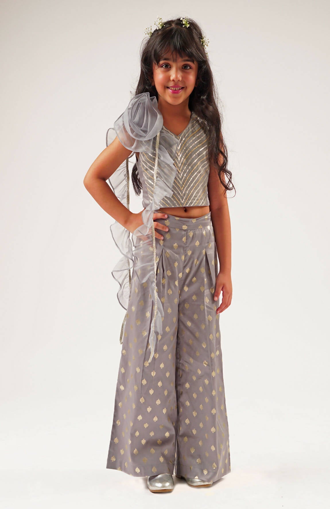 Lil Drama Mehfil Grey Co-Ordinate Set For Girls - Swadesiicart