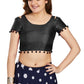 Aastha Fashion Women's Black Art Silk Pom Pom Lace Readymade Blouse