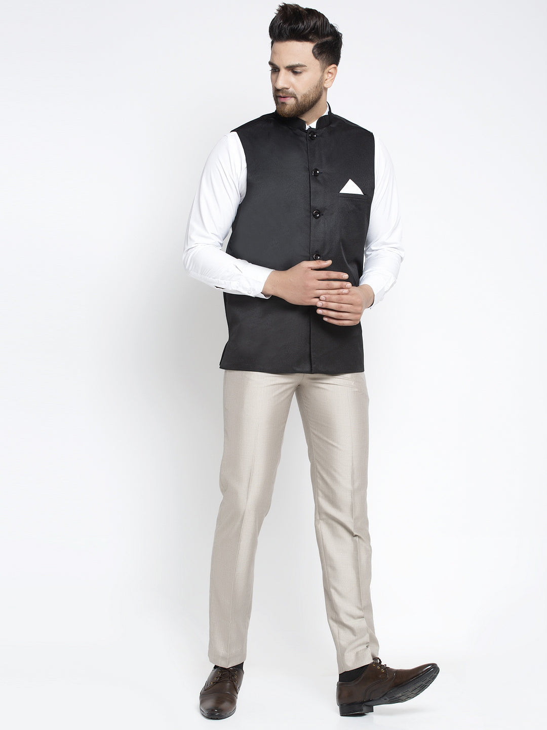 Jompers Men's Black Solid Nehru Jacket | Swadesiicart