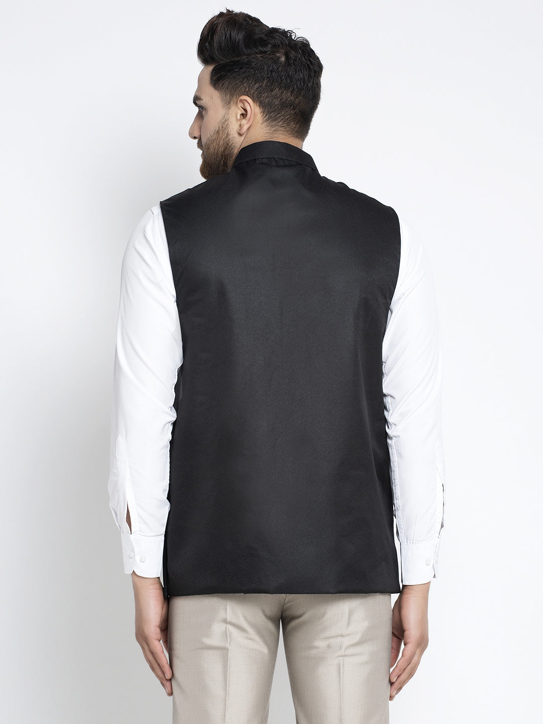 Jompers Men's Black Solid Nehru Jacket | Swadesiicart